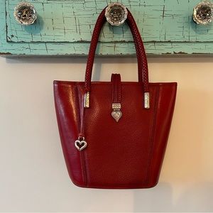 Cute Brighton bucket bag, red pebbled leather, silver hardware, dust bag, EUC